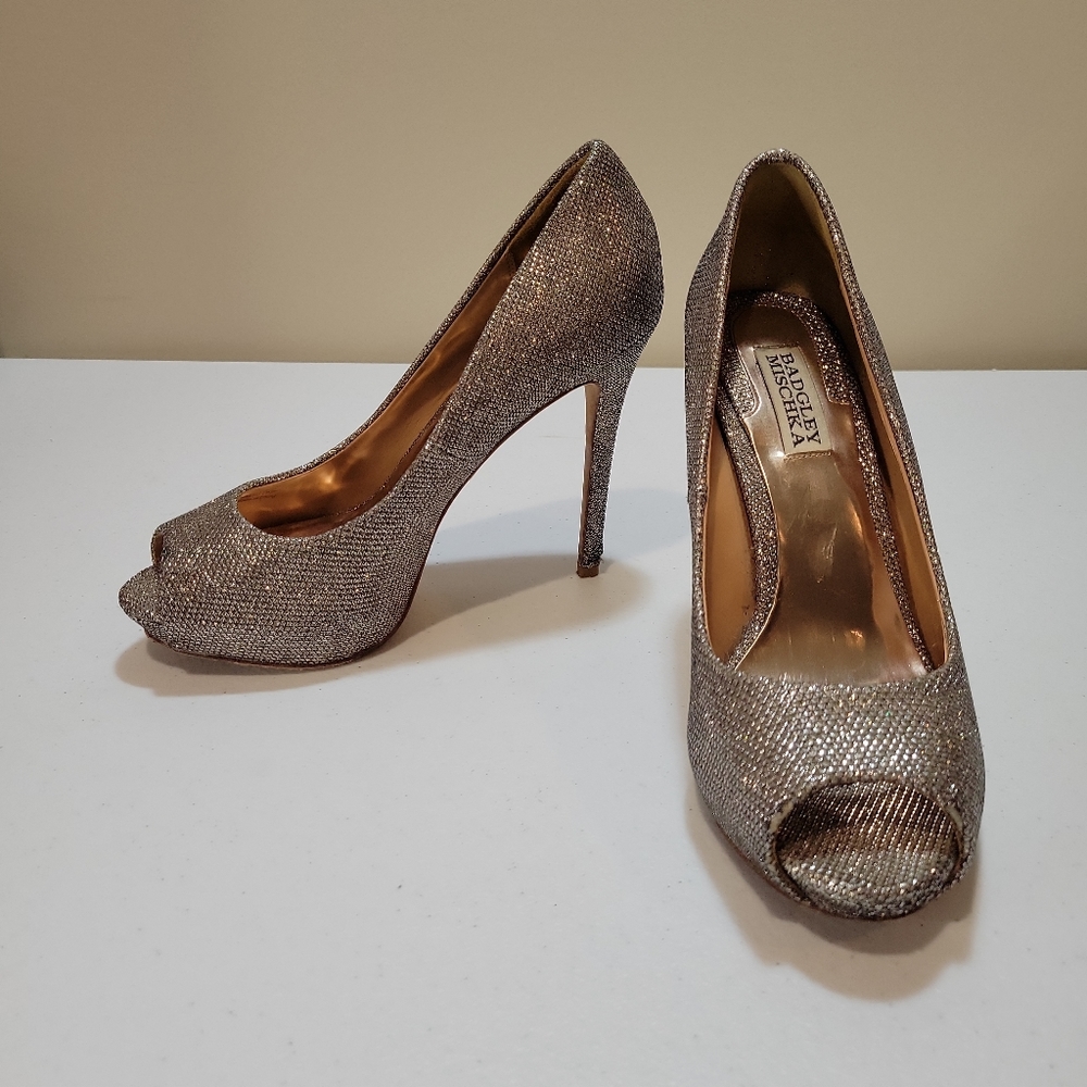 Badgley Mischka Open Toed Sparkly Platform Heels,… - image 2